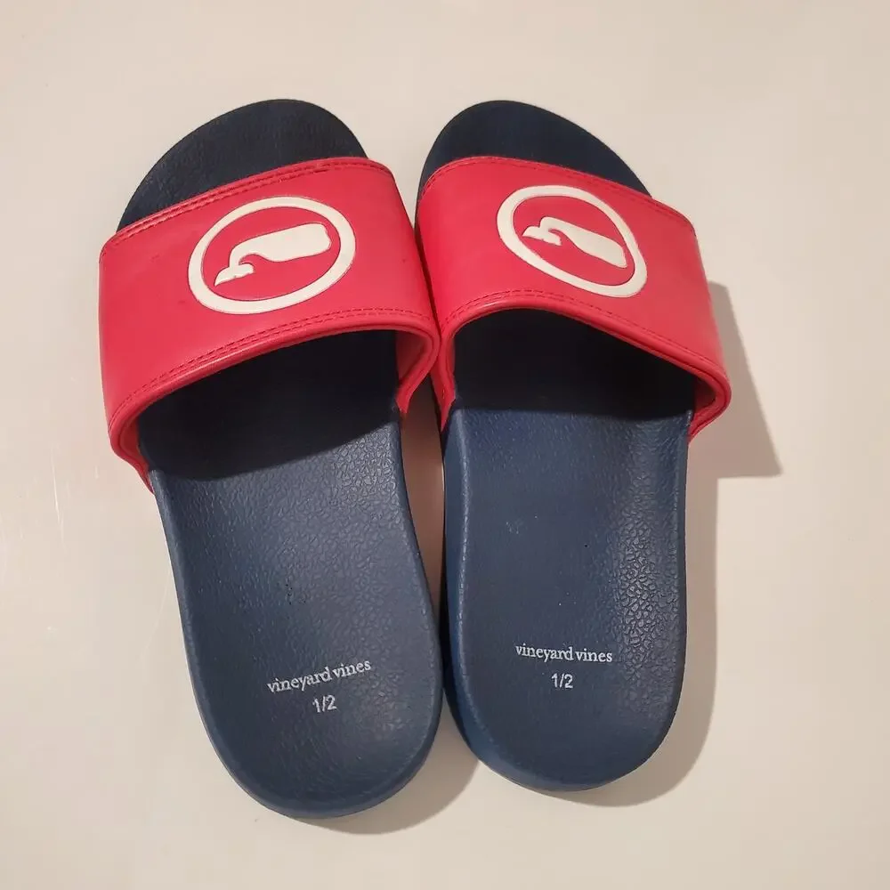 Vineyard Vines Kids Whale Dot Pool Slides Slip On Sandals Size 12 Red/Coral